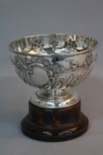 AN EDWARDIAN SILVER ROSE BOWL, embossed foliate, bead and swirl decoration, makers William