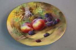 A ROYAL WORCESTER TEA PLATE HAND PAINTED WITH PLUMS AND BLACKBERRIES, signed by Horace Price,