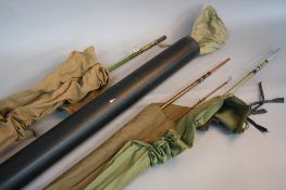 A FARSTRIKE FERRULITE 9' TWO PIECE FISHING ROD, marked as No.6 of 7, with three other unmarked two