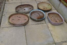 FIVE GLAZED HAND THROWN BONSAI POTS