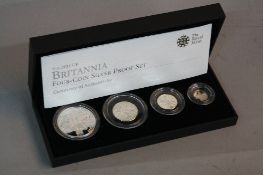 A ROYAL MINT BRITANNIA FOUR COIN SIVER PROOF SET, 2011 1oz to 1/10oz, in box of issue and