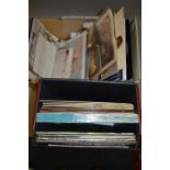 A BOX AND A CASE OF L.P'S, SINGLES AND MEMORABILIA, records include The Kinks, The Beatles, Walker