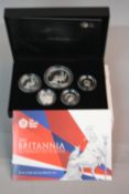 A 2013 ROYAL MINT FIVE COIN SILVER PROOF SET, .999 Britannia, boxed and certificate