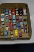 A QUANTITY OF UNBOXED AND ASSORTED PLAYWORN DIECAST VEHICLES, mainly cars of the 1950's and 1960'