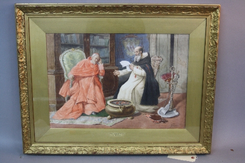 ACHILLE BUZZI (19TH/20TH CENTURY), 'Interested', a priest reading a letter to a smiling cardinal, in