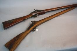 AN ANTIQUE NATIVE MANUFACTURED PERCUSSION SINGLE BARREL MUSKET, fitted with a 36 1/2'' barrel, it
