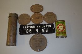 A COLLECTION OF ASSORTED RAILWAYANA, to include a quantity of cast iron repair plates (all in ex
