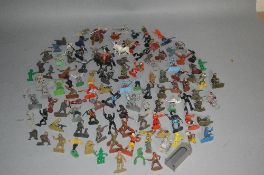 A SMALL QUANTITY OF PLAYWORN HOLLOWCAST AND PLASTIC FIGURES, to include Britains, Timpo, Crescent,