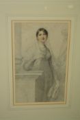 ATTRIBUTED TO RICHARD COSWAY, three quarter length study of a young woman by a column, holding a