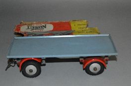A PART BOXED SHACKLETON DYSON 8 TON DRAWBAR TRAILER, grey flatbed with blue chassis and red mud