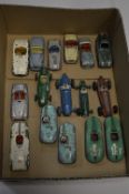 A QUANTITY OF UNBOXED AND ASSORTED PLAYWORN DIECAST VEHICLES, all are Dinky and Corgi Racing and