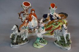 A VICTORIAN STAFFORDSHIRE POTTERY FLATBACK FIGURE OF LITTLE RED RIDING HOOD AND THE WOLF, height