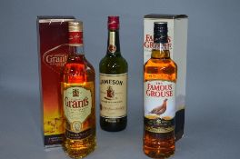 THREE BOTTLES OF WHISKY, 1 x Jameson Irish Whiskey, 700ml, 40% vol, 1 x The Famous Grouse Scotch