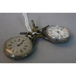 TWO SILVER FOB WATCHES, (keys)