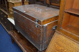 AN OAK SILVER CHEST, with brass handles to both ends and a brass plaque to top reading 'J P