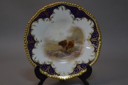 A ROYAL WORCESTER CABINET PLATE, painted with Highland Cattle, signed John Stinton, backstamp