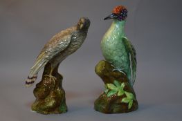 TWO CROWN STAFFORDSHIRE BIRDS, modelled by J.T.Jones, a sparrow hawk, height 26cm and a