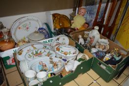 FOUR BOXES OF CERAMICS, GLASSWARE AND METALWARE, includes Royal Worcester Evesham oven to tableware,