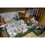 FOUR BOXES OF CERAMICS, GLASSWARE AND METALWARE, includes Royal Worcester Evesham oven to tableware,