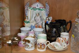 A STAFFORDSHIRE FIGURE GROUP, 'King John', together with various commemorative items including two