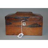 A ROSEWOOD TEA CADDY (fitted middle section, missing lids) (no key)