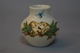 A SMALL MOORCROFT POTTERY VASE, Frog and Dragonfly pattern, impressed backstamp and painted 2009