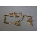 A 9CT CROSS ON A 9CT CHAIN, together with a 9ct locket on a 9ct bracelet, approximate weight 13.4