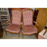 A PAIR OF MAHOGANY BUTTON BACK ARMCHAIRS