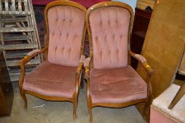 A PAIR OF MAHOGANY BUTTON BACK ARMCHAIRS