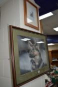 A PASTEL SKETCH OF A GERMAN SHEPHERD, 40cm x 54cm (not including mount), together with a print after