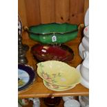 FIVE PIECES CARLTONWARE, to include 'Vert Royale' twin handled bowl (hairline), Rouge Royale '