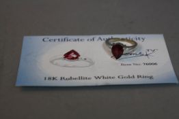AN 18K RUBELLITE WHITE GOLD RING, ring size H1/2, approximate weight 4.2 grams (certificate)