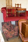 AN EDWARDIAN DROP END SOFA, and two armchairs (3)