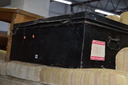 A LARGE METAL DEED BOX