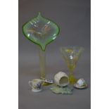 A GROUP OF GLASS AND CERAMICS, to include vaseline jack-in the-pulpit vase, height approximately