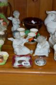 A SOUTH AFRICAN SHILLING, mounted, three Lladro angels, an egg set, etc (s.d)