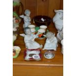 A SOUTH AFRICAN SHILLING, mounted, three Lladro angels, an egg set, etc (s.d)