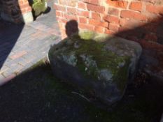 LARGE SANDSTONE BLOCK (possibly a door footing) 74cm x 52cm x 40cm