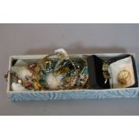 A BOX OF MIXED SILVER JEWELLERY, etc