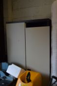 A SILVERLINE METAL OFFICE CUPBOARD WITH TWO DOORS (with key)