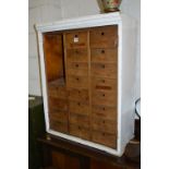A PART PAINTED MULTI DRAWER, small cupboard with twenty drawers