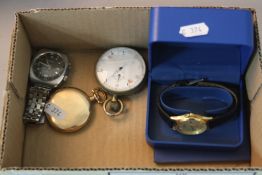 A ROLLED GOLD FULL HUNTER, stopwatch, Rotary wristwatch and a Scura wristwatch (4)