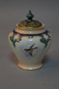 A ROYAL WORCESTER POT POURRI COVERED VASE, No.279, decorated with birds, green back stamp, height