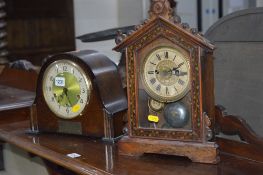 A SMITHS OAK CASED MANTLE CLOCK, and another mantle clock (two winding keys) (2)