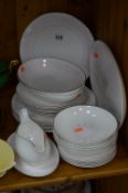 A ROYAL DOULTON PINK RADIANCE H4939 PATTERN DINNER SERVICE, comprising sauce boat and stand, six