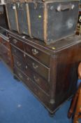 A VICTORIAN OAK AND MAHOGANY CROSSBANDED CHEST, of two short and three long drawers, approximate