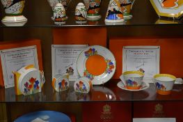 BOXED BRADFORD EXCHANGE EDITIONS 'CLARICE CLIFF' TEA FOR TWO, 'Crocus' pattern to include teapot