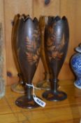 TWO PAIRS FERNWARE VASES, approximate heights 23cm (some damage to tops)
