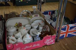 THREE BOXES OF GLASSWARE AND CERAMICS, including a Royal Doulton figure Fragrance HN2334 (3 boxes)