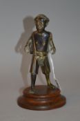 A BRONZE FIGURE OF A JAPANESE MAN, on wooden plinth, approximate height 21cm (including plinth)